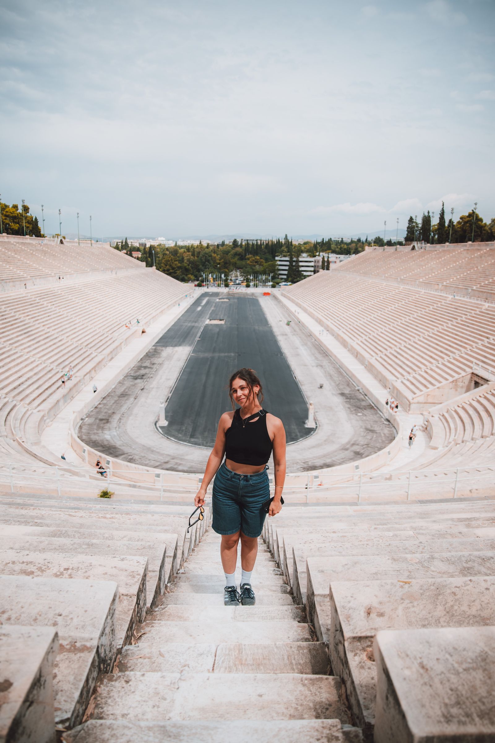 Walking down into the marble bowl of the Panathenaic Stadium, Athens.